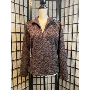 Rafael Sport Leopard Animal Print Zip Up Sweater